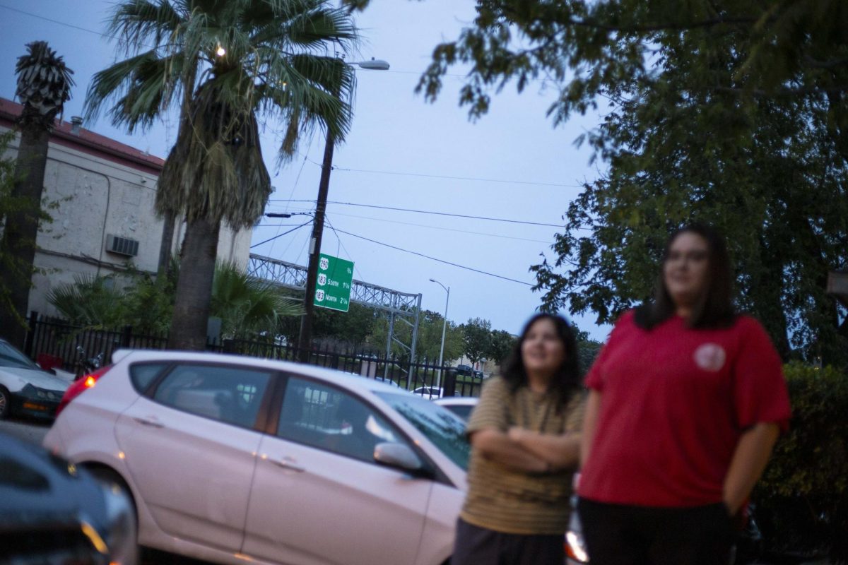 Kusbel and her girlfriend, Karen, outside their apartment at The Village at 47th, right beside the I-35.