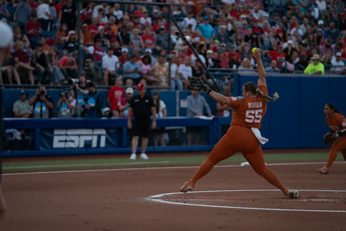 Senior Mac Morgan throws a pitch in game two of the National Championship against Texas Tech on June 5, 2025.